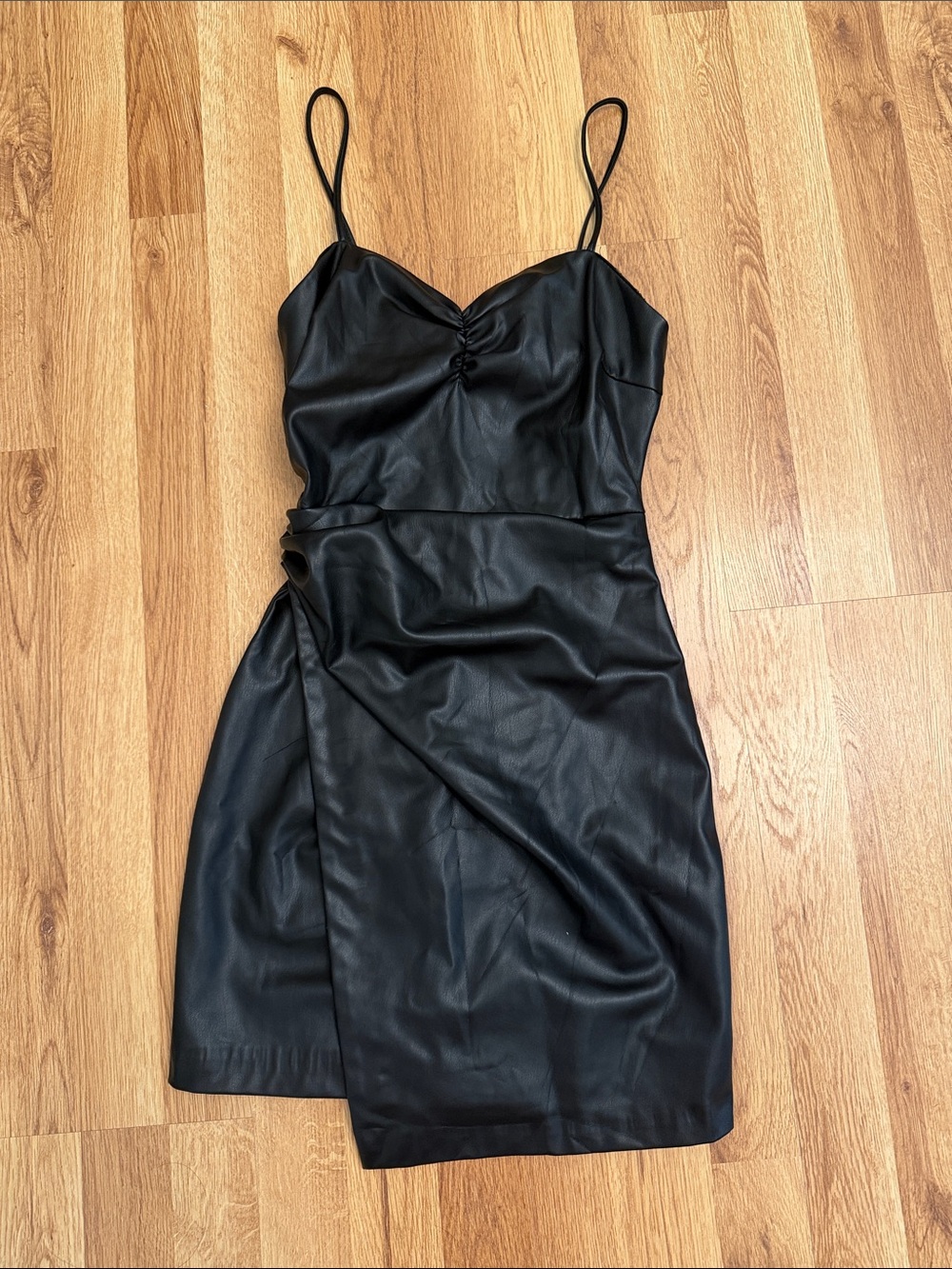 Zara Black Faux-Leather Mini Slip Dress